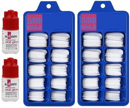 Facejewel Nails Set With Glue Nails Set Of 100 Pcs and Artificial Nail Glue (Pack of 2) WHITE