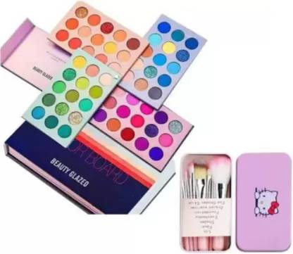 Pohok Glazed Highly Pigmented Eyeshadow Palette, Long Lasting Waterproof Eye Shadow Palette+ 7 Pcs Makeup Brushes Set with Storage Box
