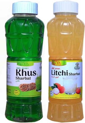 NATRAJ The Right Choice Khas Sharbat & Litchi Sharbat Syrup (Pack of 2 x 750 ml Bottle)