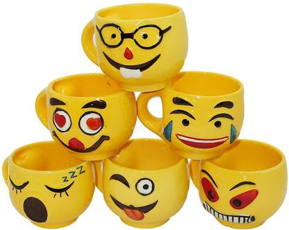 shailzz's Pack of 6 Ceramic .Ceramic Premium smiley Design tea & coffee Cup/Mug set -120ML