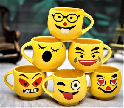The Cuppist Pack of 6 Bone China, Ceramic Smiley Designer Premium Quality Tea Cup Set, Coffee Cups Set