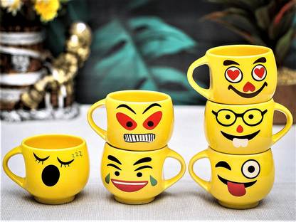 The Cuppist Pack of 6 Bone China Smiley Designer Premium Quality Trending Tea Cup Set, Coffee Cups Set