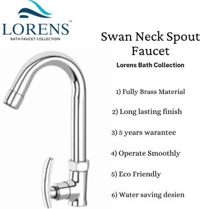 Lorrence by LORENS Luxurious Bath Swan Neck Spout Faucet STELLA Collection Fully Brass (1 pc) STELLA Swan Neck water tap for kitchen // Wash Basin STELLA Fully Brass Kitchen Mixer Faucet