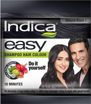 Indica Easy Do-It-Yourself 10 Minutes Hair Color Shampoo (25 ml) , Natural Black
