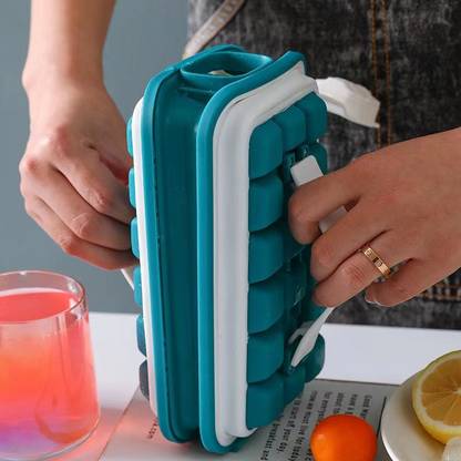 Grilazza 36 Grid Silicon Ice Maker Ultra-Portable No Spill Cover Mold Storage Container Green Silicone Ice Cube Tray