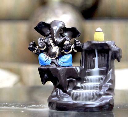 HC VILLA Ganesh Backflow Smoke Incense Holder with Free 10 Backflow Smoke Incenses Cone Decorative Showpiece  -  12 cm