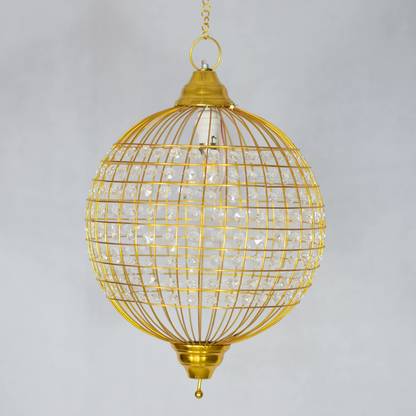 seven star decor Gold Single Hanging Metal Crystal Ball 15 inch Diameter for Wedding & Room Decor Chandelier Ceiling Lamp