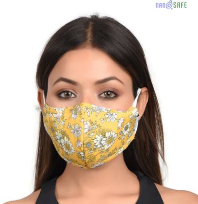 NSafe 3 Layer Covid Protection SELF Sanitizing Premium Mask NSFE_FLORAMASK_YELLOW_1 Cloth Mask With Melt Blown Fabric Layer