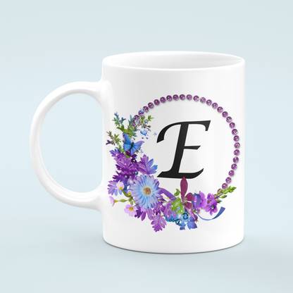 SAG Letter E Flower Design Alphabet Ceramic Coffee Mug