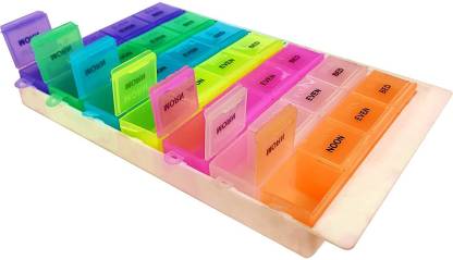 AMBITECH Pill Organizer for 28 Days/4 Weeks with Transparent and Detachable Compartments with Prescribed Timeslots Pill Box