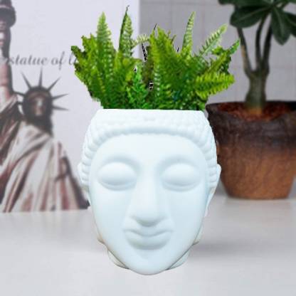 TechBlaze Buddha Pot Plastic White Flower Pots for Home Decor, and Office Decor (Set of 1) Plant Container Set