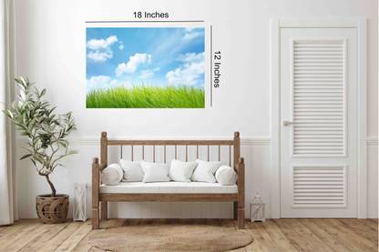 Nature Wall Poster|Green Grass with Blue Sky Interior Wall Poster For Living Room, Kitchen, Reception|1Pc|Decorative Wall Poster Paper Print