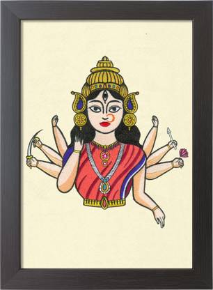 Digitizingmart Durga Maa Photo Frame With Machine Made Embroidery Design, Size 8 x 11 inch Religious Frame