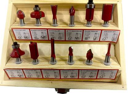Jon Bhandari Tools 12pc Premium Router Trimmer Bit Set 6mm with Wooden Box Router Bit Set Rotary Tool