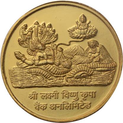 Pray Everyday Lakshmi Vishnu Ji Gold Plated Coin | Lakshmi Vishnu Ji Coin Decorative Showpiece  -  3.25 cm