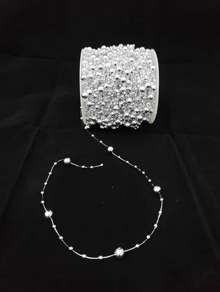 3A Featuretail 10 Mtr Silver Faux Pearl Beads Chain 3 mm for Jewelry Making, Garments, Crafts