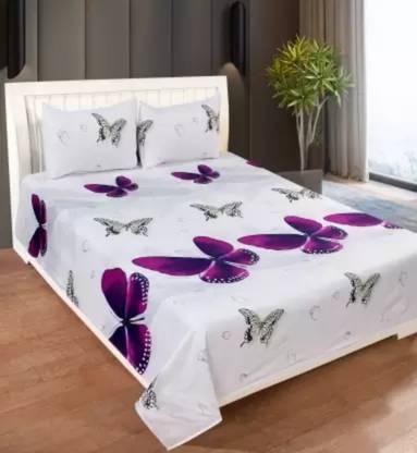 FERDIOM Cotton Double Flat 144 TC 3D Printed Bedsheet