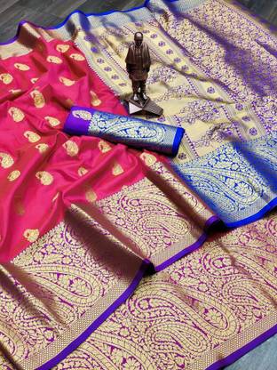 LeeliPeeri Designer Banarasi Silk Blend Saree with Unstitched Blouse