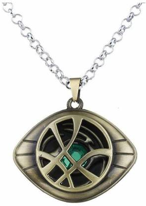 RVM Jewels Doctor Strange Eye of Agamotto Time Green Stone Shape Antique Metal Necklace अलॉय