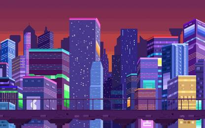 Buildings Pixel Art Cityscape Matte Finish Poster Paper Print