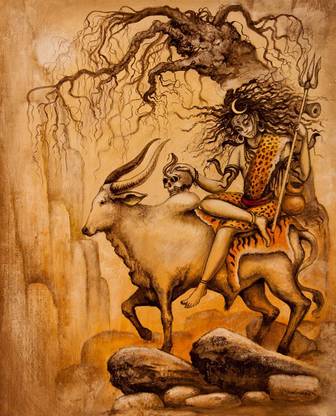 Shiva On Nandi Bull HD Wallpaper on Art Paper Fine Art Print