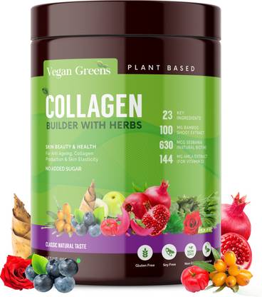 Vegan Greens Natural Collagen Builder For Anti Ageing Beauty, Skin Elasticity 250g Classic