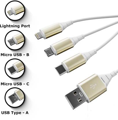 HAPPZONE USB Type C Cable 2 A 1 m Fast Charging Cable for Android iOS and Type C Devices, 3 in 1 3A Charging Cable
