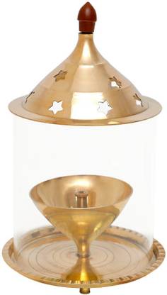 Shubhkart Nitya Akhand Jyot Aaradhya with Borosilicate Glass - Large Brass Table Diya