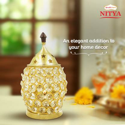 Shubhkart Nitya Akhand Brahmand Crystal Large Brass Table Diya