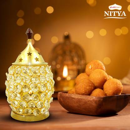Shubhkart Nitya Akhand Brahmand Crystal Medium Brass Table Diya