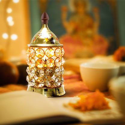 Shubhkart Crystal Deep Medium Brass Table Diya