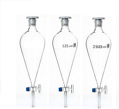 Salco Separating Funnel 60 ml, 125 ml, 250 ml Set of 3 Borosilicate Glass Funnel Set