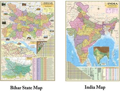 (Pack of 2 Map)BIHAR POLITICAL MAP and INDIA POLITICAL MAP. Both Map Size : 100x70 Centimeter (40"x28" inch). With Important Fact and Figure. Ideal Map For Aspirant of UPSC , PCS , SSC , RAILWAY Exam and Other Competitive Exam Paper Print
