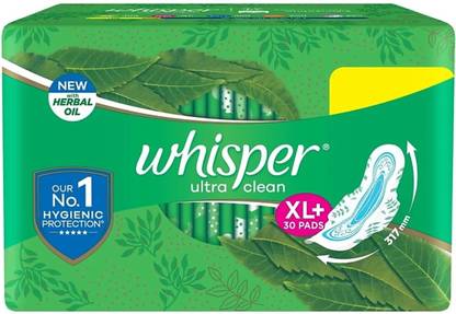 Whisper Ultra Clean Sanitary Pads for Women, XL+ 30+30+30+30 Napkin Sanitary Pad
