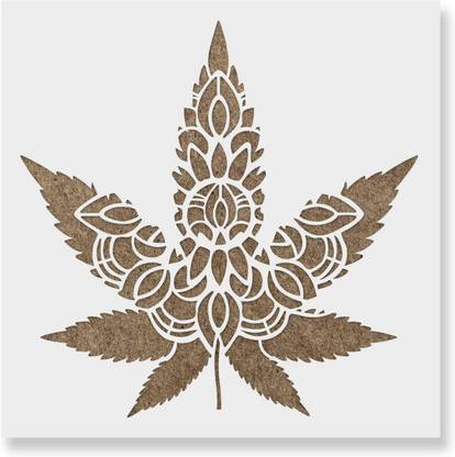 IVANA'S USA12x12-154 Mandala Weed Leaf Stencil - Reusable Stencils for Painting - Mandala Weed Leaf Stencil