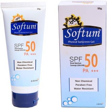 SOFTUM Sunscreen - SPF 50 PA+++ physical broad spectrum coverage UVA/UVB sunscreen gel pack of 1