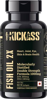 kickass Molecularly Distilled Double Strength Omega 3 Fish Oil 1000mg