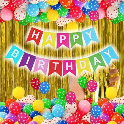 naveen candles 1HappyBirthday Multicolor Banner_ 30pcs Polka Dotted Metallic Balloons_ 2Curtain