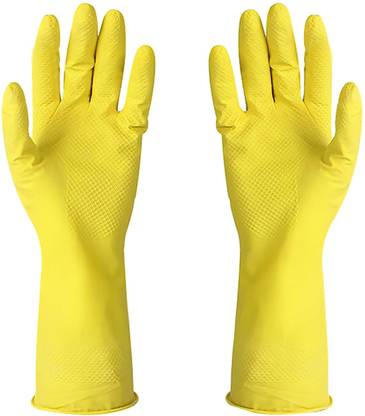 Gupta Jii Traders Flock line Reusable Rubber Hand Gloves (Yellow 2 tone) Wet and Dry Glove Set