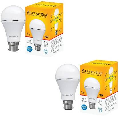 auto-on Rechargeable AC/DC Inverter LED Bulb for Home Use- Pack of 2 3.5 hrs Bulb Emergency Light