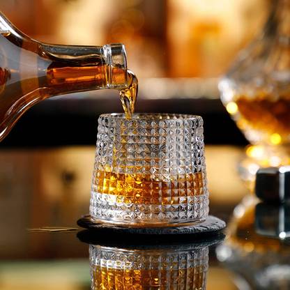 Staify (Pack of 2) Crystal Whiskey Glass Elegant Rotatable Glass with Heavy Base, Tumbler Rocks Bar Glass Set Whisky Glass