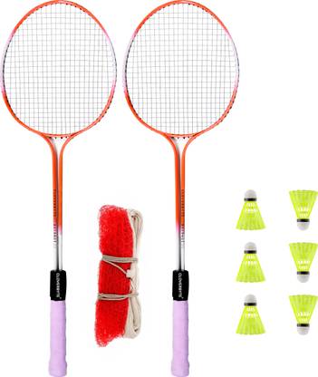 CLOVERBYTE Multicolour Badminton kit Set Of 2 Piece Racquet with 6 Piece Plastic ShuttleCock And Badminton Net Badminton Kit