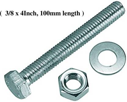 NTI Nut & Bolt Set NUT BOLT WASHER, (3/8 x 4Inch, 100mm length), Zinc-Coated (10 Pcs set)