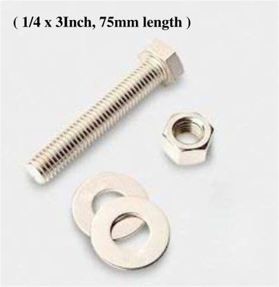 NTI Nut & Bolt Set NUT BOLT WASHER, (1/4 x 3Inch, 75mm length) Hex Head Screws (10 Pcs set)
