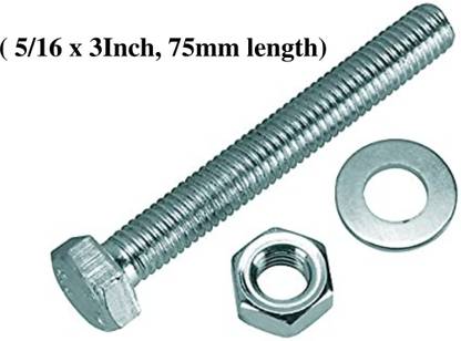 NTI Nut & Bolt Set NUT BOLT WASHER, (5/16 x 3Inch, 75mm length), Zinc-Coated (10 Pcs set)