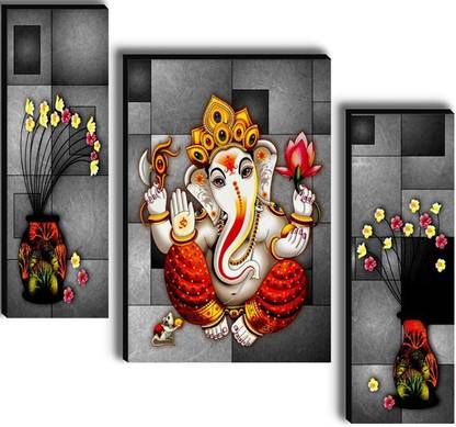 SNDArt Set OF 3 Lord Ganesha Home Décor 3D Digital Reprint 12 inch x 18 inch Painting