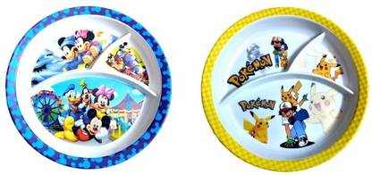 MBC Melamine Kids Plate | Round 3 Section 10'' with Partition (Pokemon, Micky) Sectioned Plate