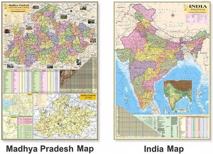 (Pack of 2 Map) MADHYA PRADESH STATE POLITICAL MAP and INDIA POLITICAL MAP. Both Map Size : 100x70 Centimeter (40"x28" inch). With Important Fact and Figure. Ideal Map For Aspirant of UPSC , PCS , SSC , RAILWAY Exam and Other Competitive Exam Paper Print