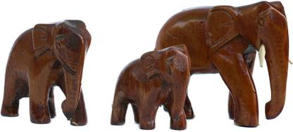 MN Krafts Wooden Elephant Family Set of 3 for Home & Office Decor Decorative Showpiece  -  8 cm