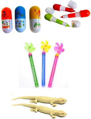 imtion 3 IN 1 ( 4 Pcs Chipkali lizard + 2 Capsule pen + 2 Bubble stick ulbule